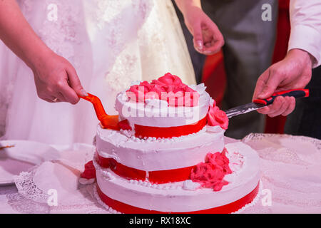 Very beautiful handmade wedding cake, new design. Stock Photo