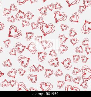 Abstract seamless pattern with hatched hearts on a gray background. 10 eps Stock Vector
