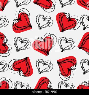 Love print. Abstract seamless pattern with hatched hearts on a gray background. 10 eps Stock Vector