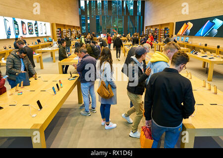 DUSSELDORF, GERMANY - CIRCA SEPTEMBER, 2018: interior shot of Apple store in Dusseldorf. Stock Photo