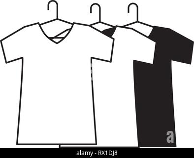 t shirts on hangers clothes cartoon in black and white Stock Vector