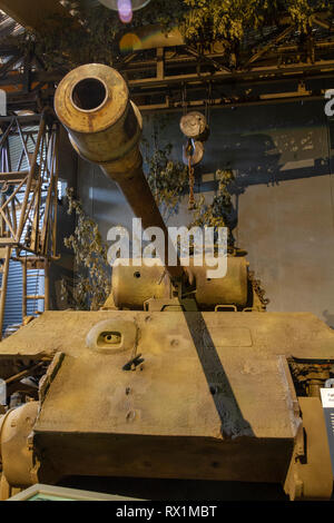 A Panther, Panzer V (Panzerkampfwagen V) German medium tank from World War Two on display in the Overlord Museum, Colleville-sur-Mer, France. Stock Photo