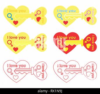 Keys for your heart variable colors Stock Vector