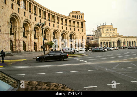 Yerevan, Armenia,January 02,2019:View of the former building of the Ministry of Foreign Affairs and the Art gallery on the main square of Yerevan in t Stock Photo