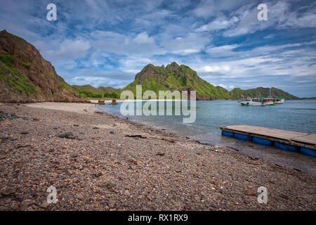 Padar is a small island located between Komodo and Rinca islands within Komodo archipelago. It is the 3rd largest island part of Komodo National Park. Stock Photo