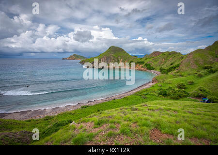 Padar is a small island located between Komodo and Rinca islands within Komodo archipelago. It is the 3rd largest island part of Komodo National Park. Stock Photo