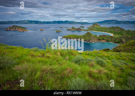 Padar is a small island located between Komodo and Rinca islands within Komodo archipelago. It is the 3rd largest island part of Komodo National Park. Stock Photo