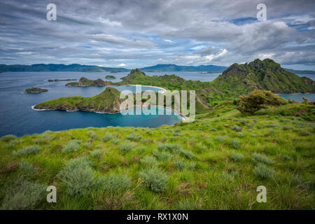 Padar is a small island located between Komodo and Rinca islands within Komodo archipelago. It is the 3rd largest island part of Komodo National Park. Stock Photo