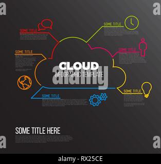 Vector Infographic report template made from lines and icons with cloud storage - dark version Stock Vector