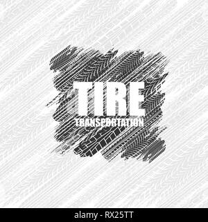 White background with grunge gray tire tracks and black square and sample text Stock Vector