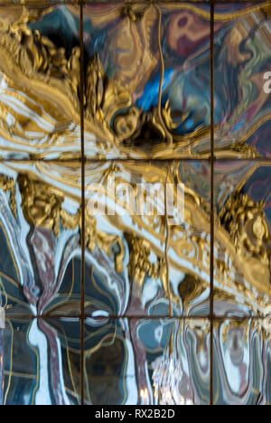 Distorted reflection in Versailles Palace Hall of Mirrors Stock Photo