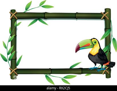 Toucan on bamboo border illustration Stock Vector