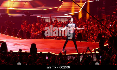 SAN DIEGO, CA - MARCH 5: Singer/musician Matt Bellamy of Muse performs in concert on 'Simulation Theory' World Tour on March 5, 2019 at Pechanga Arena in San Diego, California. Photo by Barry King/Alamy Stock Photo Stock Photo