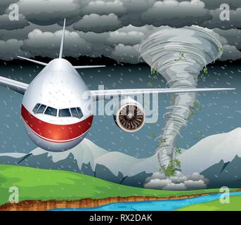 A plane cash from typhoon illustration Stock Vector