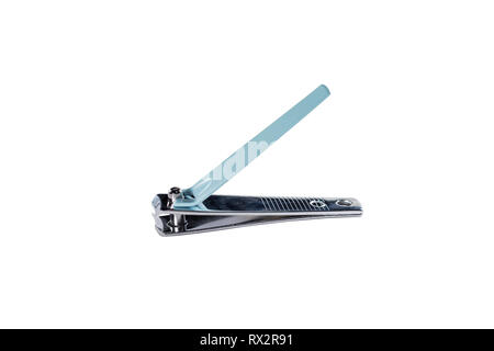 Stainless steel nail clippers isolated on white background. Stock Photo