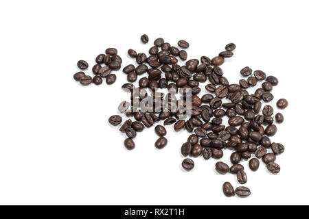 Top view Roasted coffee beans is a frame pattern isolated on white background. Stock Photo