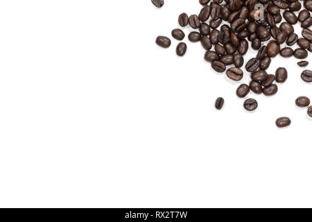 Top view Roasted coffee beans is a frame pattern isolated on white background. Stock Photo