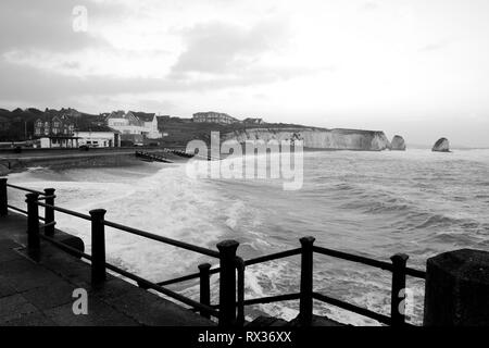 View of Freshwater Bay in winter storm weather, Isle of Wight, UK. Stock Photo