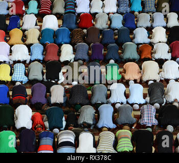 Friday prayers inside the Baitul Mukarram National Mosque in Dhaka, Bangladesh. Stock Photo