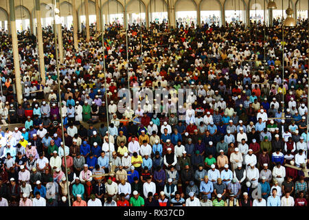 Friday prayers inside the Baitul Mukarram National Mosque in Dhaka, Bangladesh. Stock Photo