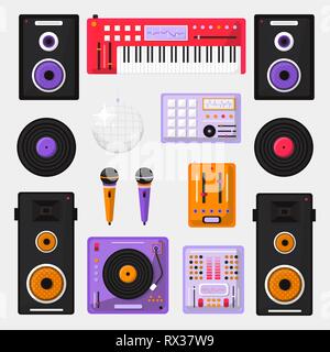 Set of DJ mix devices isolated on white background. Isometric vector illustration.World dj day Stock Vector