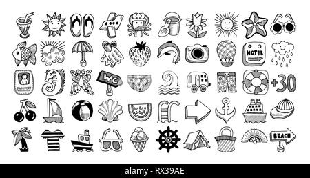 50 sketch icon set of summer  Stock Vector