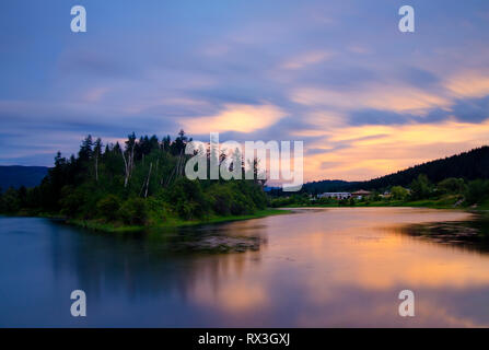 Sunset over the Shuswap River in Enderby, British Columbia, Canada Stock Photo