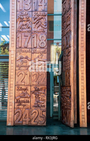 Johannesburg, South Africa, 17th February - 2019: Exterior view of doors at Constitutional Court in city Stock Photo