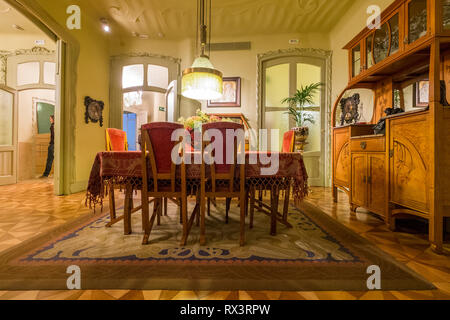 A Moderne dining room in an apartment at Casa Mila in Barcelona, Spain. Stock Photo