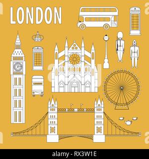 London landmarks, design elements in modern linear style. Travel and tourism vector background Stock Vector