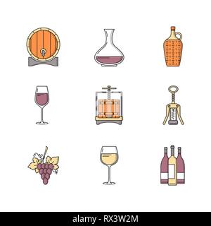 Winemaking icons set on white background. Collection of modern flat style design element. Vector illustration, can be used for web page, banner, info  Stock Vector