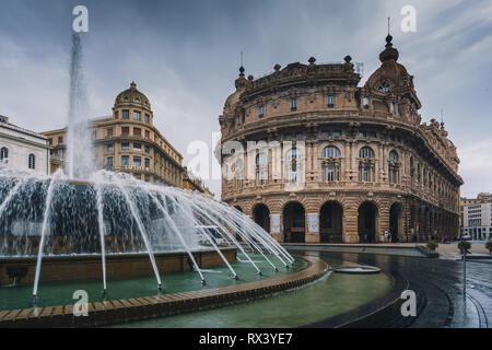 GENOA, ITALY - NOVEMBER 04, 2018 - Fountain on Piazza de Ferrari Stock Photo