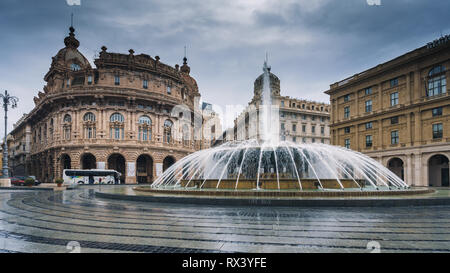 GENOA, ITALY - NOVEMBER 04, 2018 - Fountain on Piazza de Ferrari Stock Photo