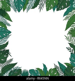 Tropical jungle leaves frame border with a blank space for a text, logo ...