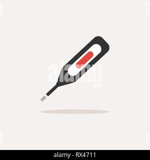 Digital thermometer. Medicine flat color icon with shadow on a beige background. Vector illustration Stock Vector