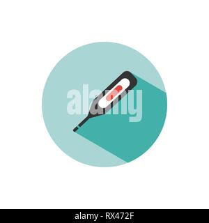 Digital thermometer. Medicine flat color icon with shadow on a green circle. Vector illustration Stock Vector
