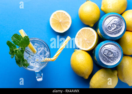 Soda pop can. Refreshing summer drink. Place for text Stock Photo