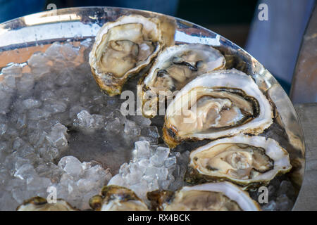 frische Austern am Naschmarkt in Wien Stock Photo