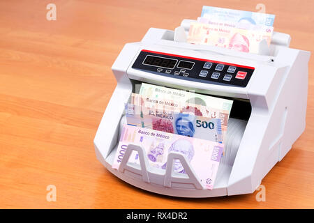 Mexican Peso in a counting machine Stock Photo