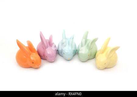 Colourful easter rabbits on a white background Stock Photo