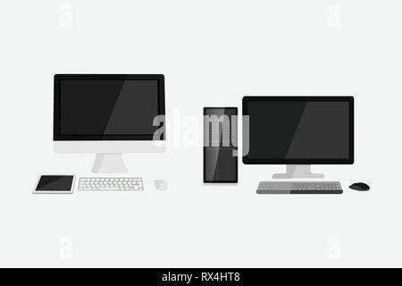 Flat desktop computer vector illustration design. Mac and windows computer Stock Vector
