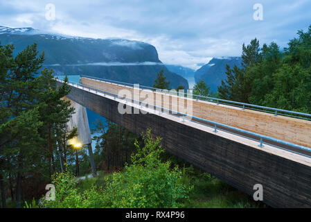 Viewing point Stagastein with splendid panoramic views of the Aurlandsfjorden fjord. This viewpoint is part of the Aurlandsfjellet National Tourist Ro Stock Photo