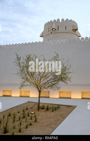 Evening View of Qasr al Hosn Abu Dhabi is a 250 years old fort, has been home to a ruling family of ABu Dhabi, UAE Stock Photo