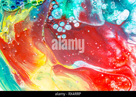 Colorful bubble acrylic paints, colorful paint drops, abstract colorful background Stock Photo
