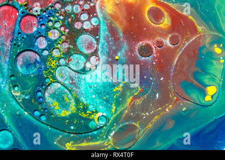 Colorful bubble acrylic paints, colorful paint drops, abstract colorful background Stock Photo