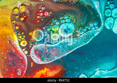 Colorful bubble acrylic paints, colorful paint drops, abstract colorful background Stock Photo