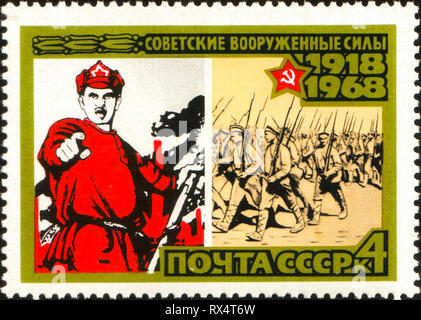 Russian poster, Postage stamp of the USSR - 50th Anniversary of the Armed Forces of the USSR, 1968, Dmitry Moor Stock Photo