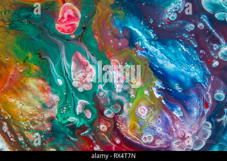 Colorful bubble acrylic paints, colorful paint drops, abstract colorful background Stock Photo
