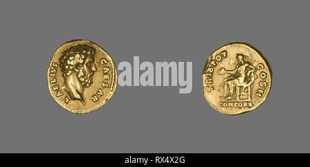 Aureus (Coin) Portraying Lucius Aelius Caesar. Roman. Date: 138 AD. Dimensions: Diam. 2 cm; 7.23 g. Gold. Origin: Rome. Museum: The Chicago Art Institute. Author: ANCIENT ROMAN. Stock Photo
