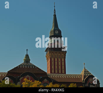 Decorated Top of the catholic church in Subotica, Serbia Stock Photo